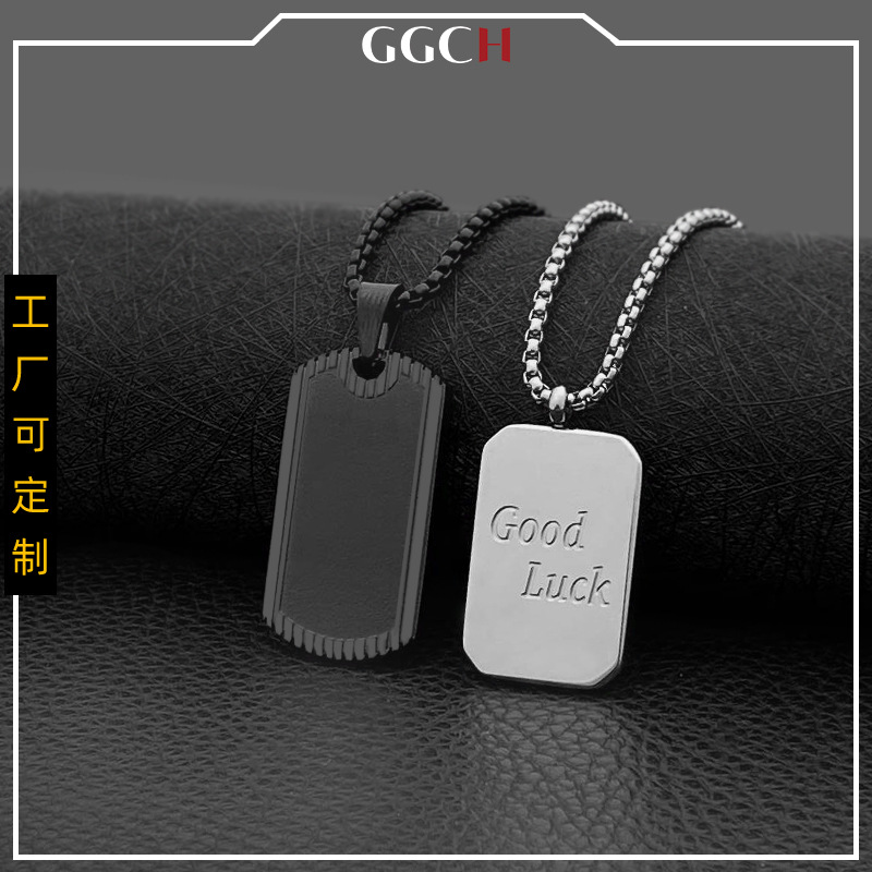 GGCH Titanium Steel Cool Good Luck Square Brand Necklace Fashion Lucky English Brand Collarbone Chain