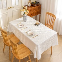 酒店餐厅白色双钩花布艺桌布饭店圆形提花宴会桌布会议桌台布