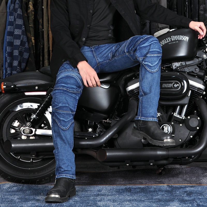 Pantalones vaqueros de la motocicleta de los hombres retro casual anti-caída pantalones Kevlar resistente al desgaste lavado estiramiento motocicleta pantalones de montar