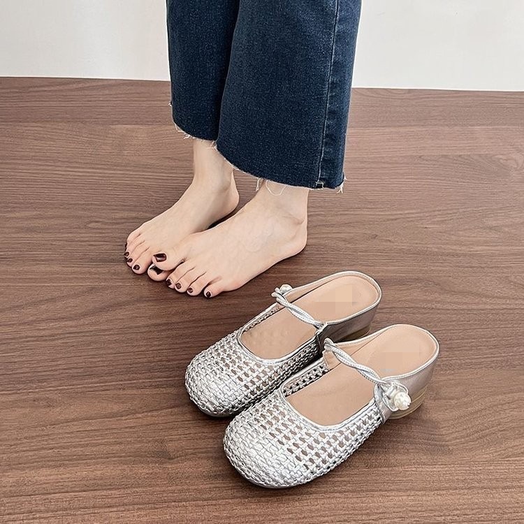 Aumentar la altura de las sandalias de la cabeza de la mitad de las sandalias de la mujer 2026 nuevo estilo de verano de malla vacío zapatos Mary Zhen zapatillas frescas image 6