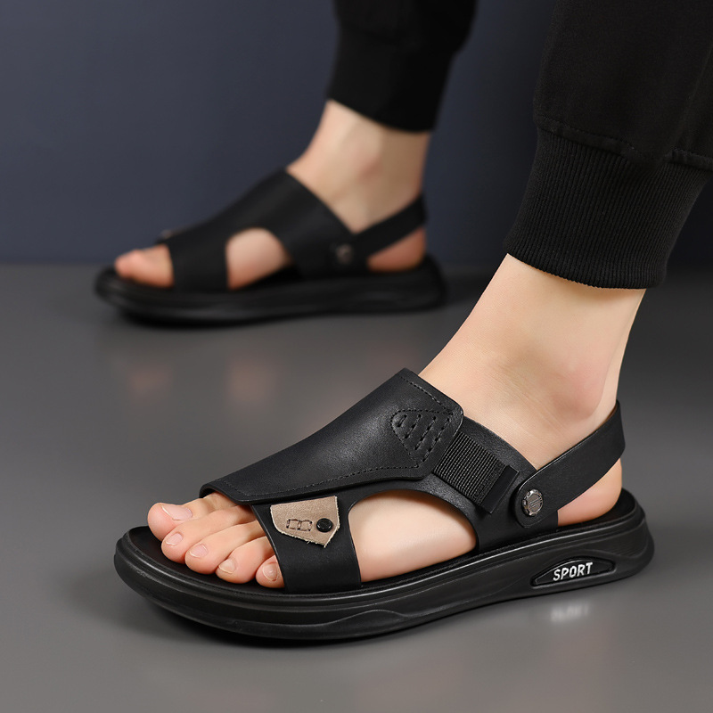 Verano nuevo cabeza de cuero de vaca zapatos de playa para hombres sandalias de cuero al aire libre zapatillas anti-deslizantes zapatillas de hombre transpirables