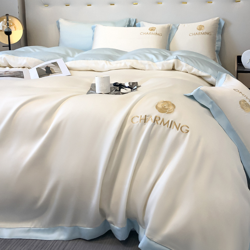 Cuatro piezas de seda de hielo de verano seda lisa cama cama de lujo ligera cama de lujo cama de tres piezas de verano