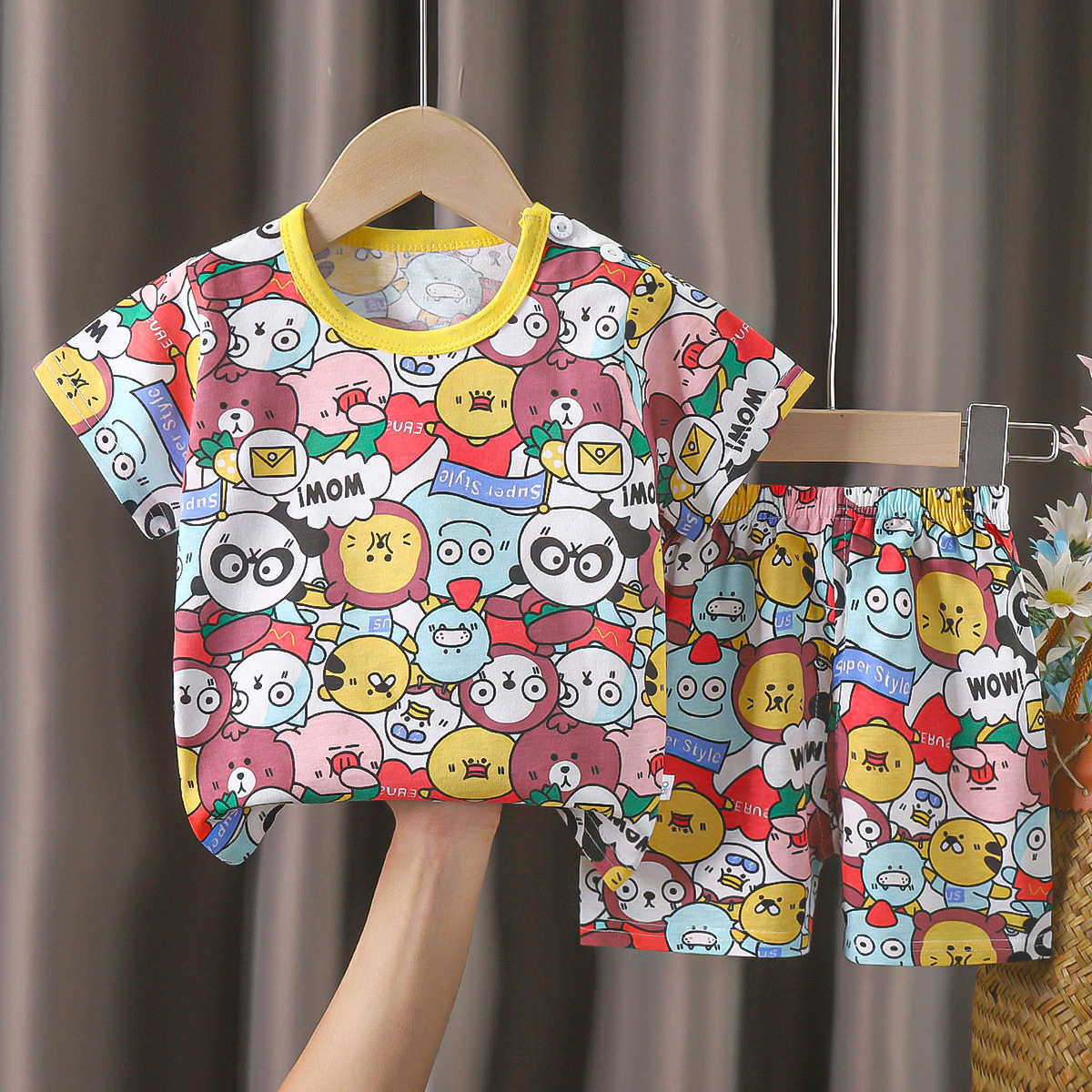 Nuevo algodón 100% algodón niño niño niñas camisetas pantalones cortos deportivos ropa para el hogar un conjunto de cabello