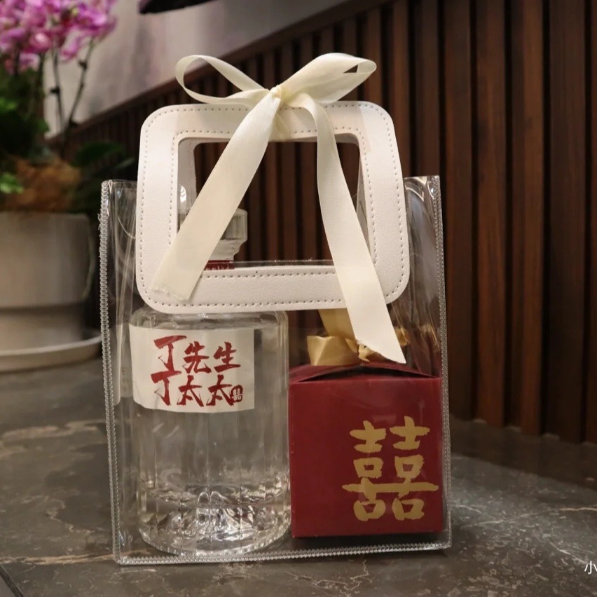 透明手提袋pvc高档礼品袋塑料外卖打包装袋网红伴手礼手拎袋
