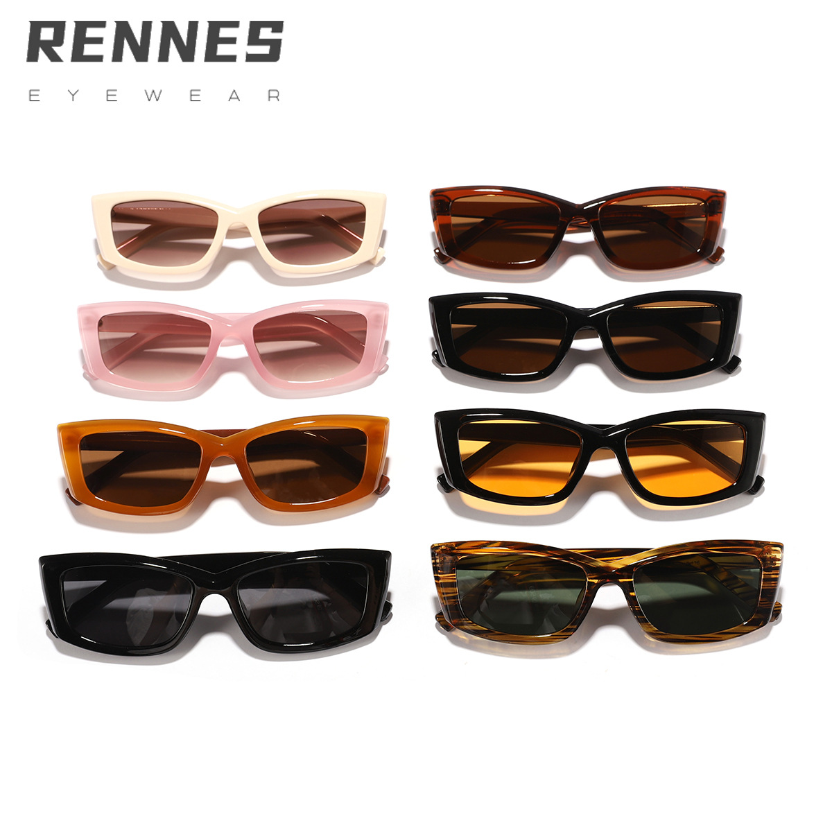 Nuevas gafas de sol rectangulares transfronterizas con ojos de gato para mujer, cara retro sin rostro, gafas de sol con protección UV