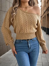 L 58087L Fashion Cable Knit Off Shoulder Sweater �黨¶���