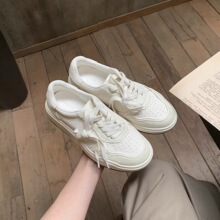 马皮版本~圆头系带透气厚底增高百搭前系带小白鞋女时尚休闲板鞋