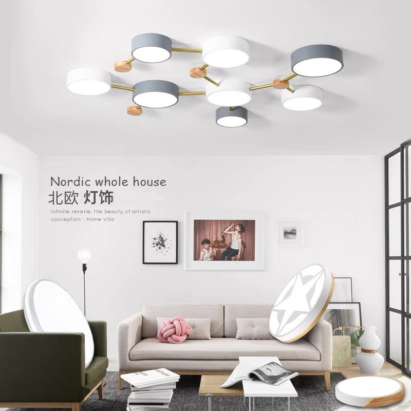 Nordic LED ceiling personalized living room main lamp bedroom study restaurant log simple style creative home decoration lamp