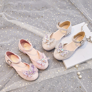Spring 2025 New Lady Baby Girl Girl Princess Diamond Shoes Leather Shoes Dance Shoes Sandals