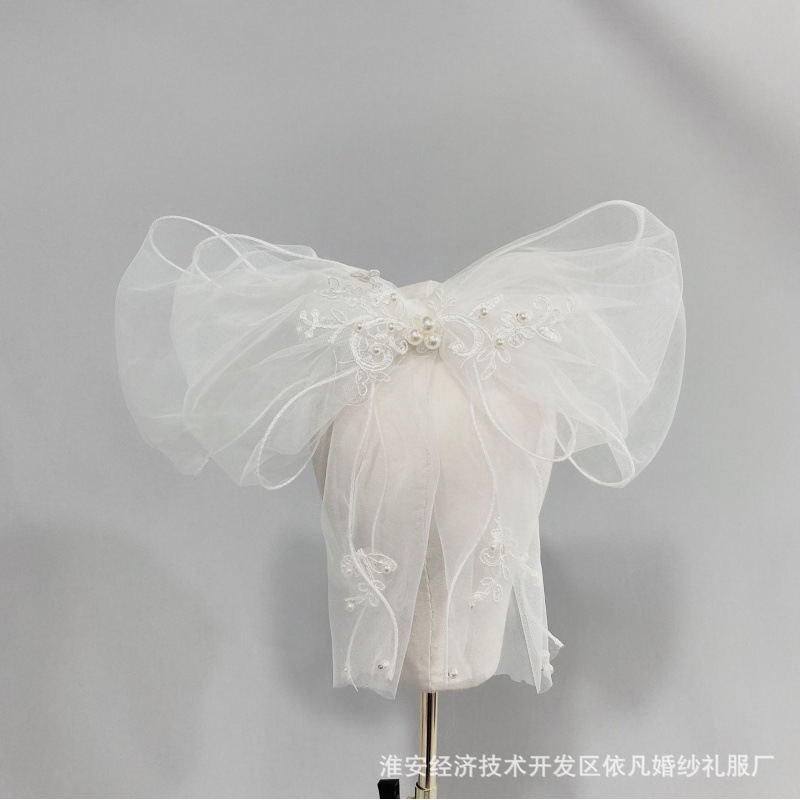 Tocado nupcial Super hadas malla pluma perla arco accesorios para el cabello velo corto Mori chica viaje fotografía accesorios de la boda