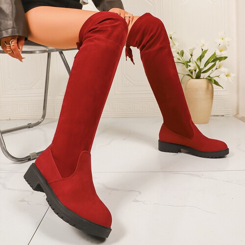 European and American large size suede low-heel over-the-knee boots for women's new style rear lacing thick heel thin high-boots