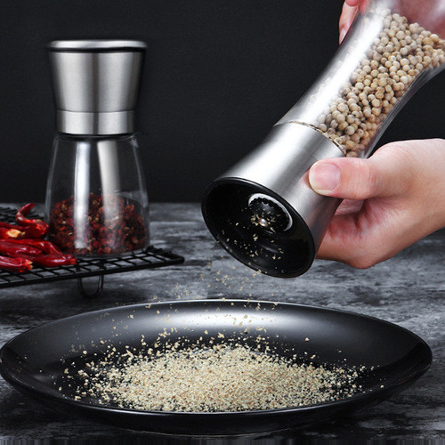 Manual Pepper Grinder, Stainless Steel Sea Salt Spice Grinder, Household Kitchen Utensil Glass Grinder