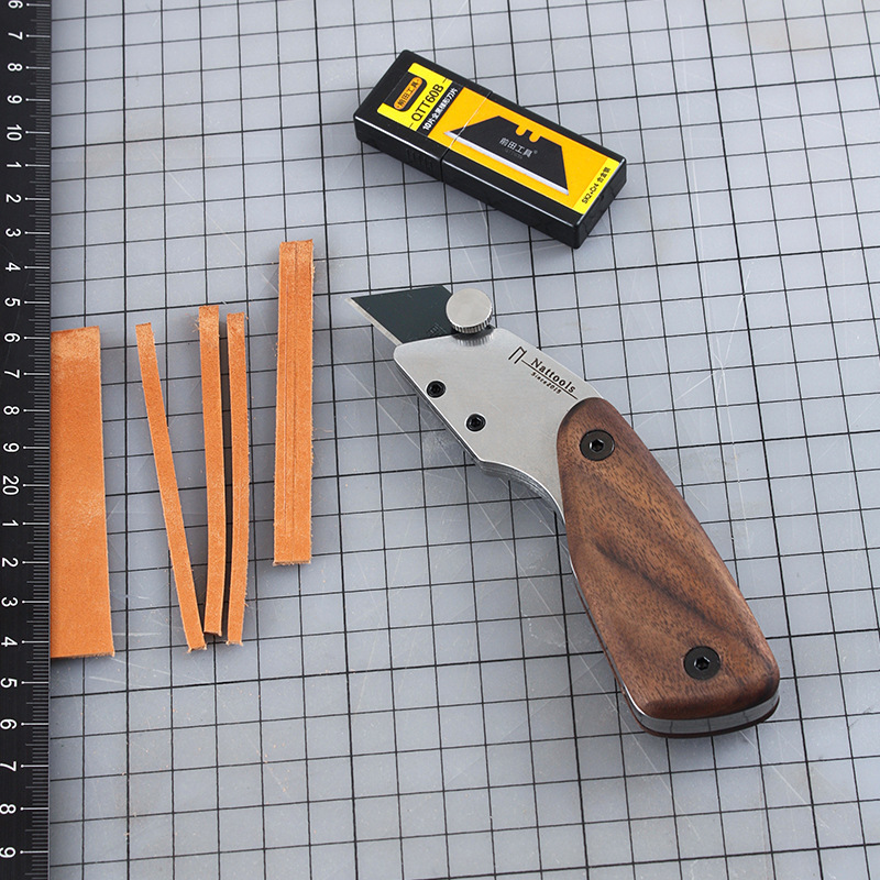 Nattools台形裁断皮刀手作りdiy皮革革製品製作黒胡桃木柄0揺れ0変形|undefined