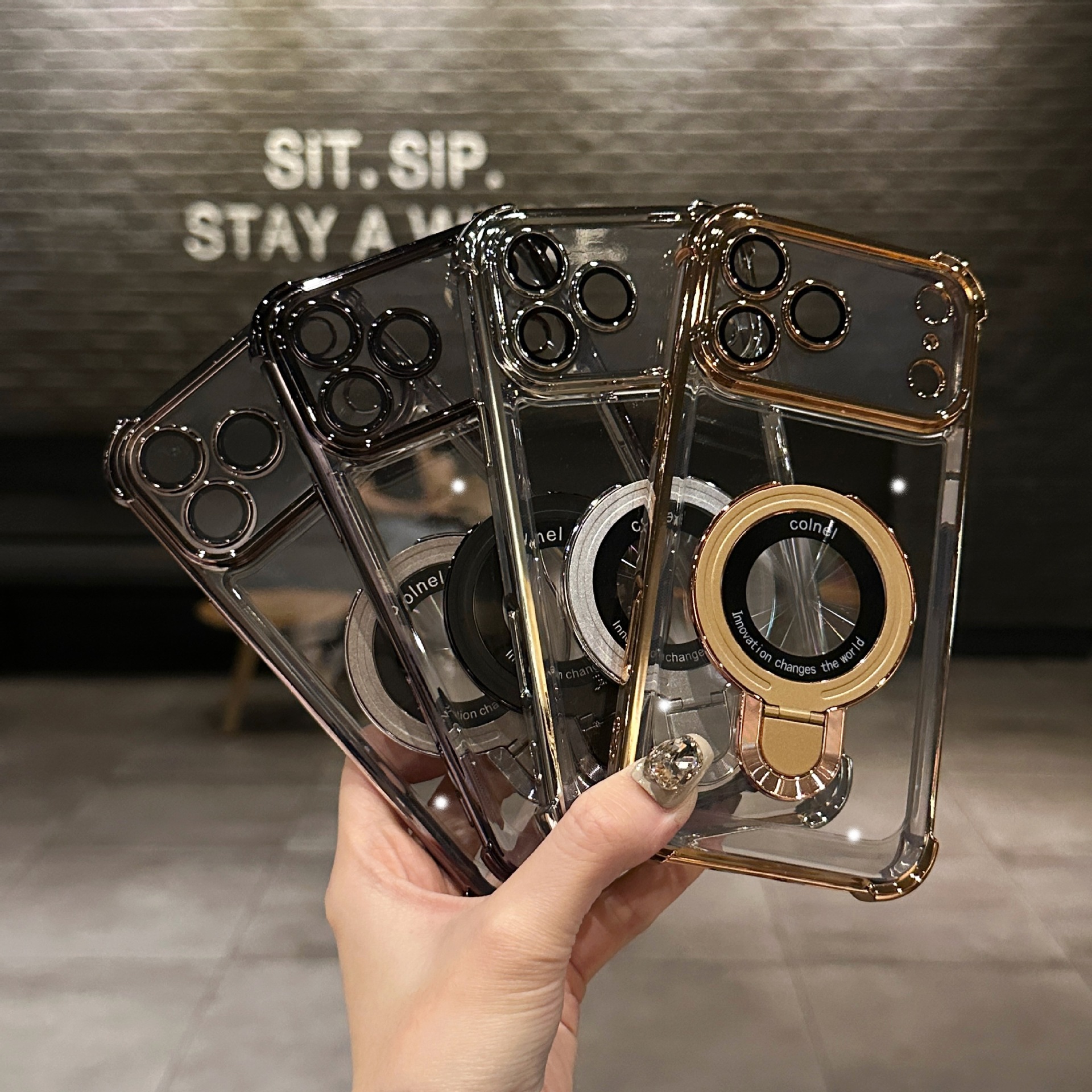 Punto de apoyo creativo excelente soporte de escudo para Apple 17PRO caso de teléfono celular galvanizado cuatro esquinas a prueba de caídas iPhone 16 caso suave