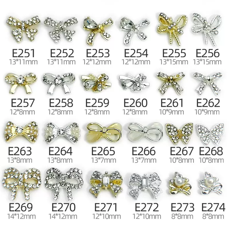 跨境日系美甲蝴蝶结爆款领结配饰简约百搭立体镂空饰品钻批发法式