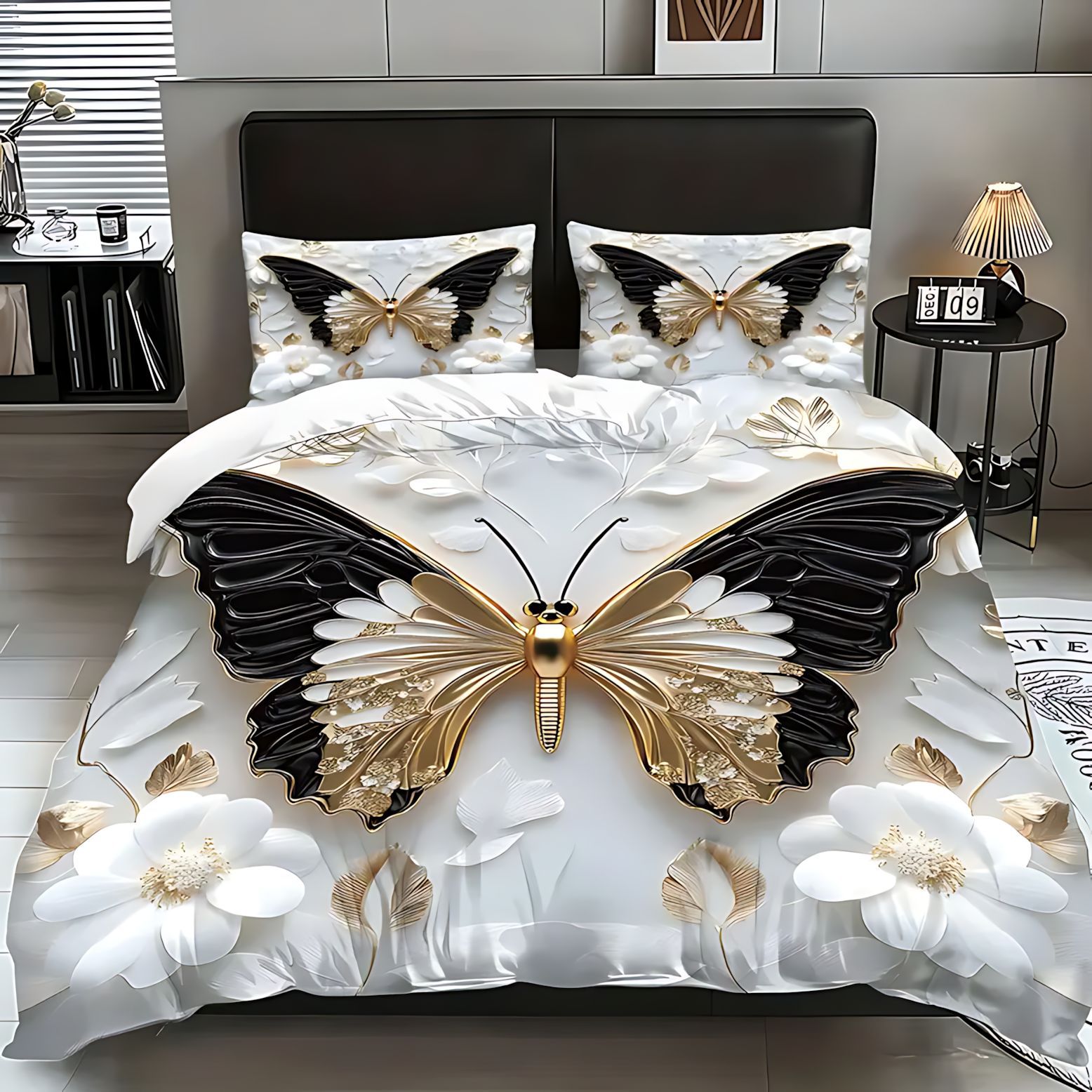 TEMU / JIT transfronterizo textil doméstico estereoscópico mariposa impresión digital 3D lana abrasiva colcha de cama set