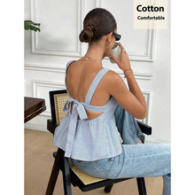 I 28433 Stripe Tie Shoulder Backless Cami ���ư��¶������