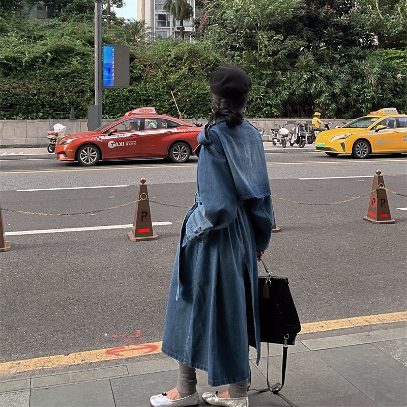 T5C水洗牛仔风衣外套秋季宽松复古长款高级感大|undefined