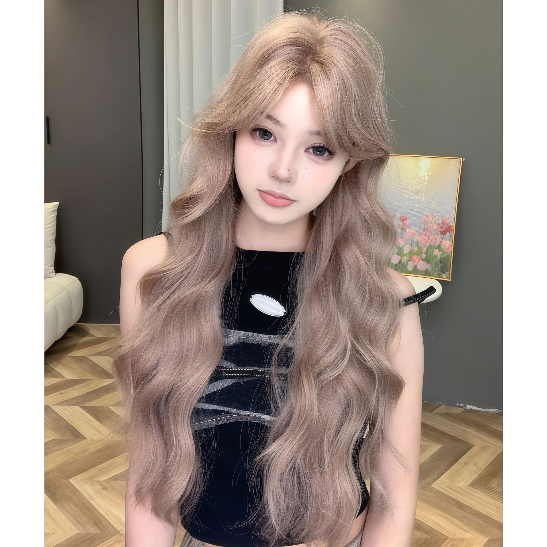 Perruque Connie [Sweet Brownie] Cheveux longs ondulés pour femme, nouveau style décontracté et tendance avec de grosses vagues
