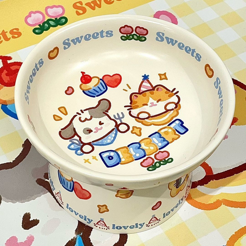 可爱卡通耐高温一擦即净防打翻保护颈椎陶瓷高脚宠物猫碗|undefined