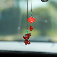 紫檀小鹿一路汽车挂件车内吊饰木质可爱治愈系手工车载挂饰品批发