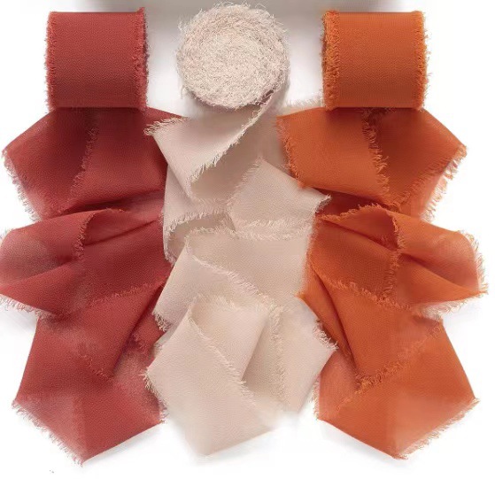 INS deshilachado gasa cinta ramo de la boda borla cinta arco decoración hilo de nieve tira de tela de seda