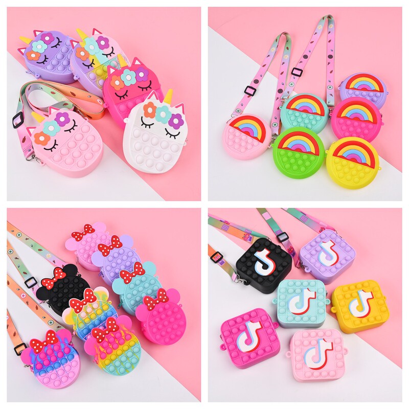 Cross-border Rodent Extermination Pioneer Unicorn Silicone Bag Children's Bubble Toy Shoulder Bag Decompression Puzzle Coin Purse
