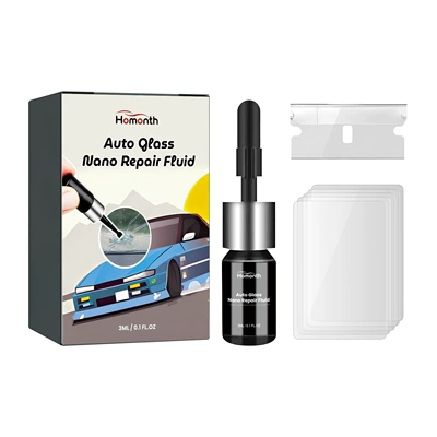 Homonth Car Glass Nano Repair Liquid Car Windshield Clear Vision Crack Repair Liquid (Auto glass repair liquid) - 3mlblade-1pcscured-film-5pcs