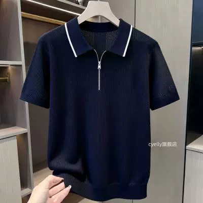 厂家批发男士冰丝透气休闲时尚短袖 夏季翻领POLO衫针织短袖T恤衫