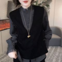 高端丝绒中式国风无袖马甲上衣秋季新款女装网红同款串珠休闲背心
