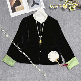 真丝丝绒里布提花外套复古新中式国风撞色素雅改良款小众唐装上衣