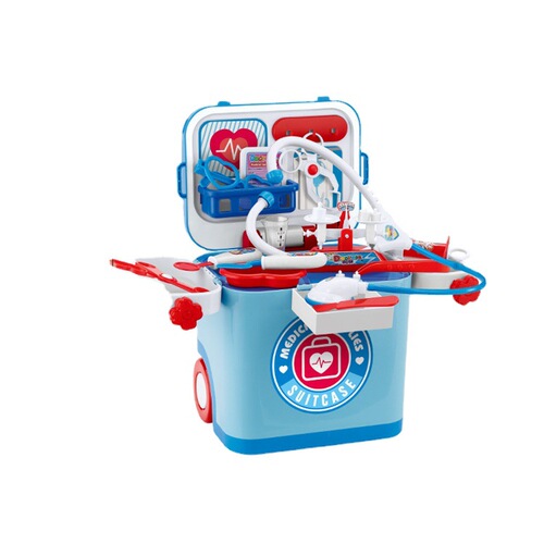 Cross-border children's sound and light kitchen tableware barbecue dessert set makeup tools play house trolley case doctor toy