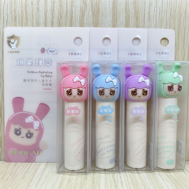 Bálsamo labial incoloro Lei Qi, hidratante, diseño de dibujos animados