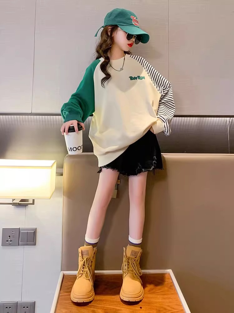 女童卫衣春秋款女大童春装2025新款打底衫儿童中长款网红炸街上衣