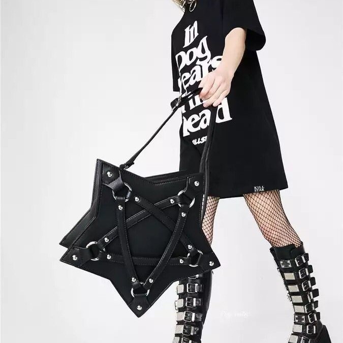 En stock oscuro estilo Harajuku pentagrama bolsa Correa pu hombro bolsa nicho fresco chica de gran capacidad bolsa de mensajero