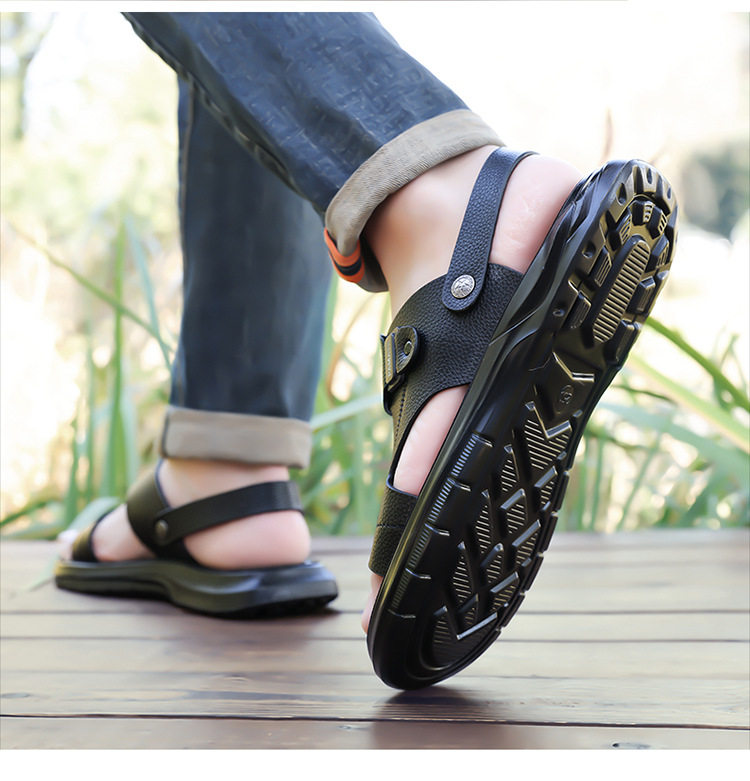 Dép sandal nam đế dày quai ngang, đế mềm đệm latex, thoáng khí chống trượt — Màu nâu, màu đen chi tiết 21