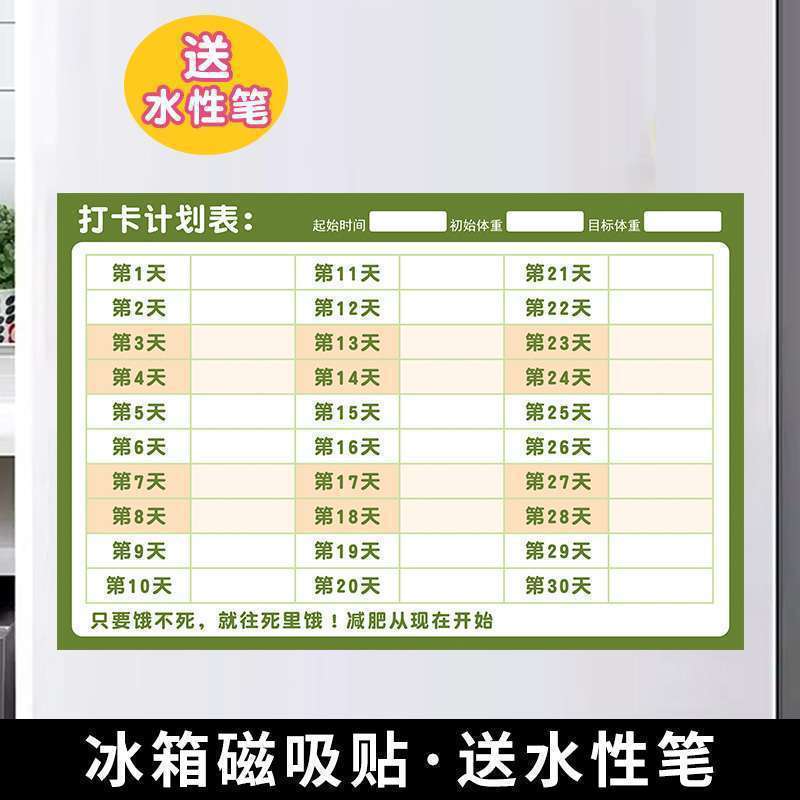 计划表减肥打卡记录表天天天天减肥墙贴磁吸批发|undefined