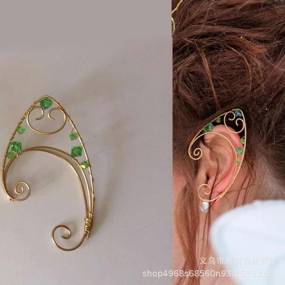 New hand-woven Amazon bestseller European and American cross-border ear clips, non-pierced earrings, green vintage style