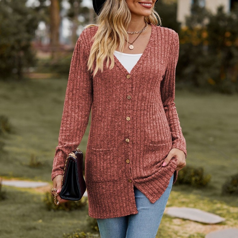 2023 Cross Border Autumn New Women's Amazon Women's Brushed Pit Solid Color Long Sleeve Women's Cardigan Jacket