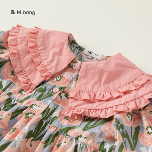 babycity girls spring petal collar floral skirt sweet long-sleeved dress pink girls skirt CY23054