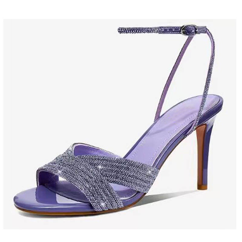 New European and American fashion show hollow sandals with crystal rhinestones, cross straps, round toe, stiletto heels, plus size women's trendy sandals New European and American fashion show hollow sandals with crystal rhinestones, cross straps, round toe, stiletto heels, plus size women's trendy sandals