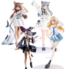 二次元美少女シリーズデスクトップ装飾フィギュア置物猫猫食べ魚エレナ女の子