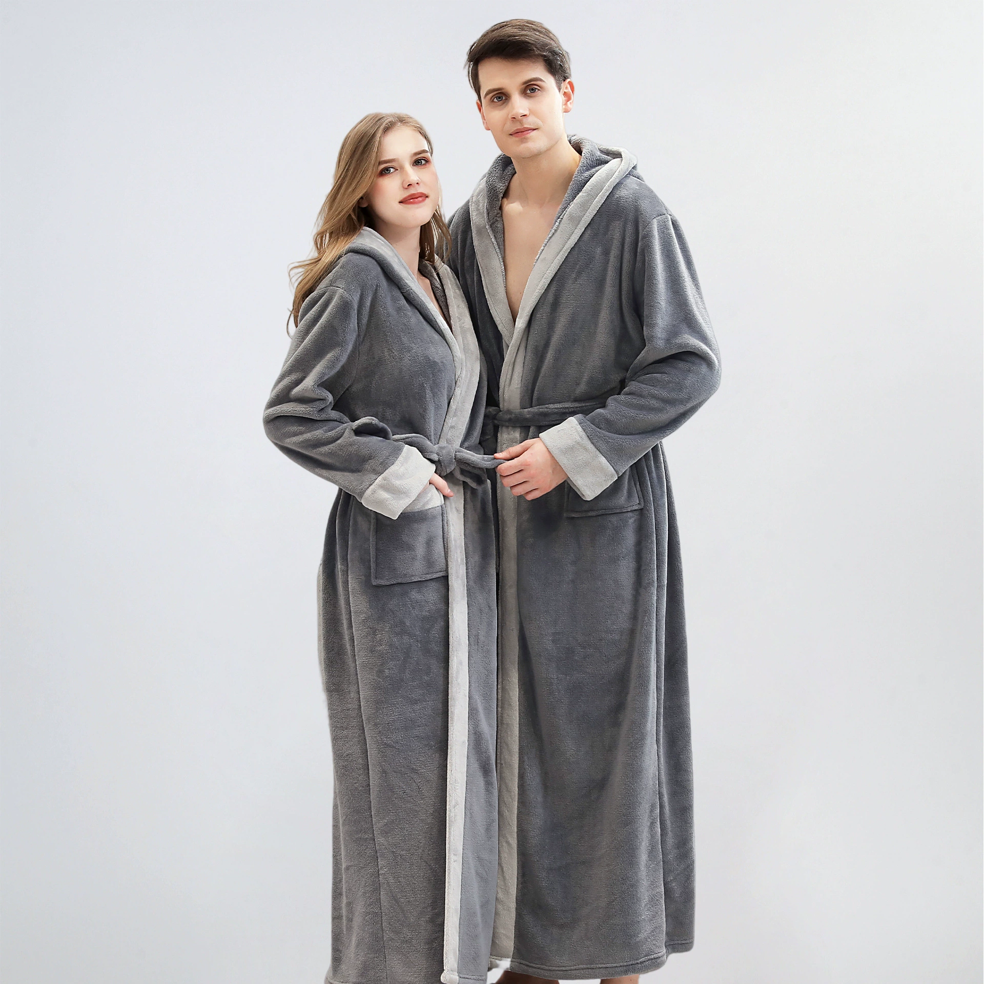 Winter coral velvet bathrobe, men's demi-season warm long flannel pijama for beloved