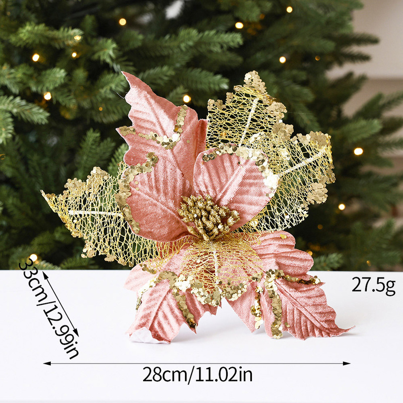 クリスマス装飾大きなスパンコールベルベットフラワークリスマスフラワーラタンクリスマスツリー装飾オニオンクロス中空フラワーリース|undefined