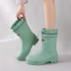 Foreign trade South Korea rain shoes women's corded mouth tube outdoor waterproof shoes light wear-resistant non-slip thick-soled rubber shoes fashion overshoes