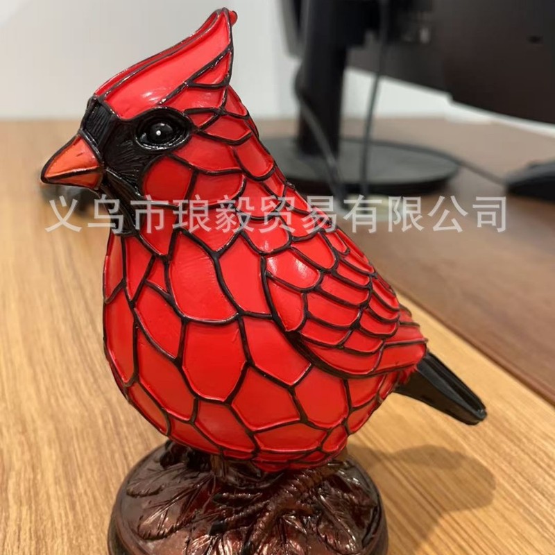 跨境新款树脂摆件Cardinal Lamp装饰红鸟动物台灯树脂装饰品|undefined