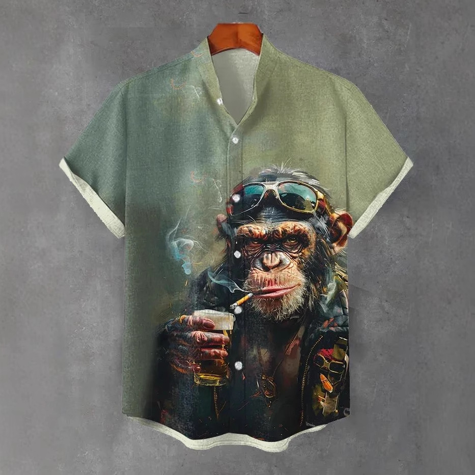 2025 Amazon Europa y América nueva moda transfronteriza casual todo fósforo cuello alto camisa de manga corta para hombre MB1