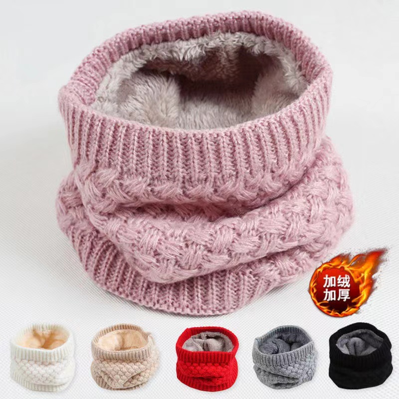 Korean-Style Winter Knitted Scarf for Adults, Unisex, Versatile, Fleece-Lined, Solid Color, Pullover, Thickened, Warm, Cold-Proof Scarf for Students