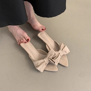 Women's Slippers Women's Summer Outfit New Arrival Bow French Style Elegant Gentle Fairy Evening Style Dress Cat Heel Sandals