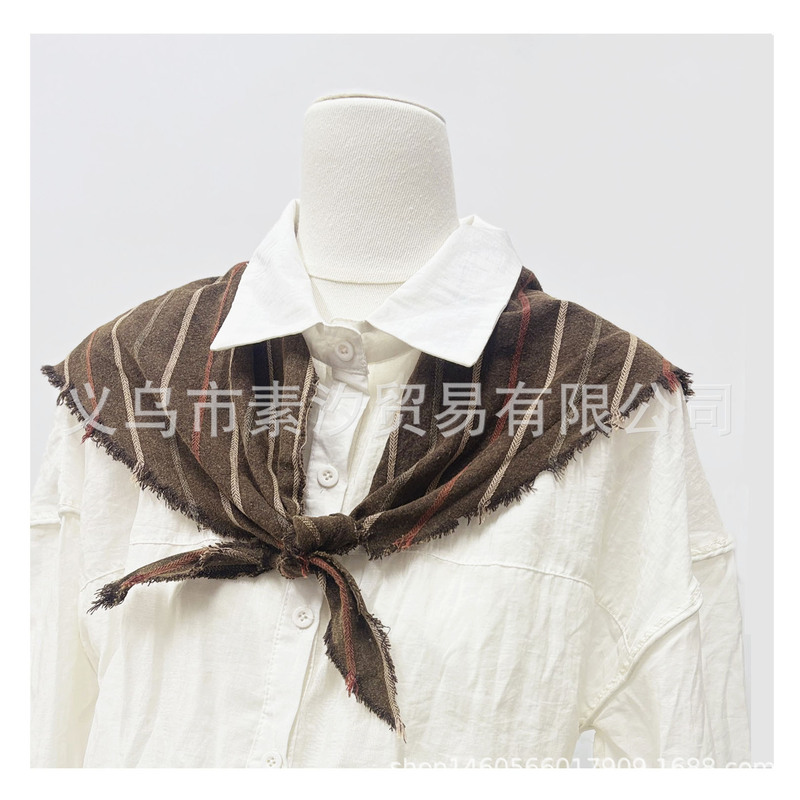 Retro Style Pure Cotton Fur Triangle Scarf Women's Spring and Summer Breathable Sun Protection Tape Desert Tape